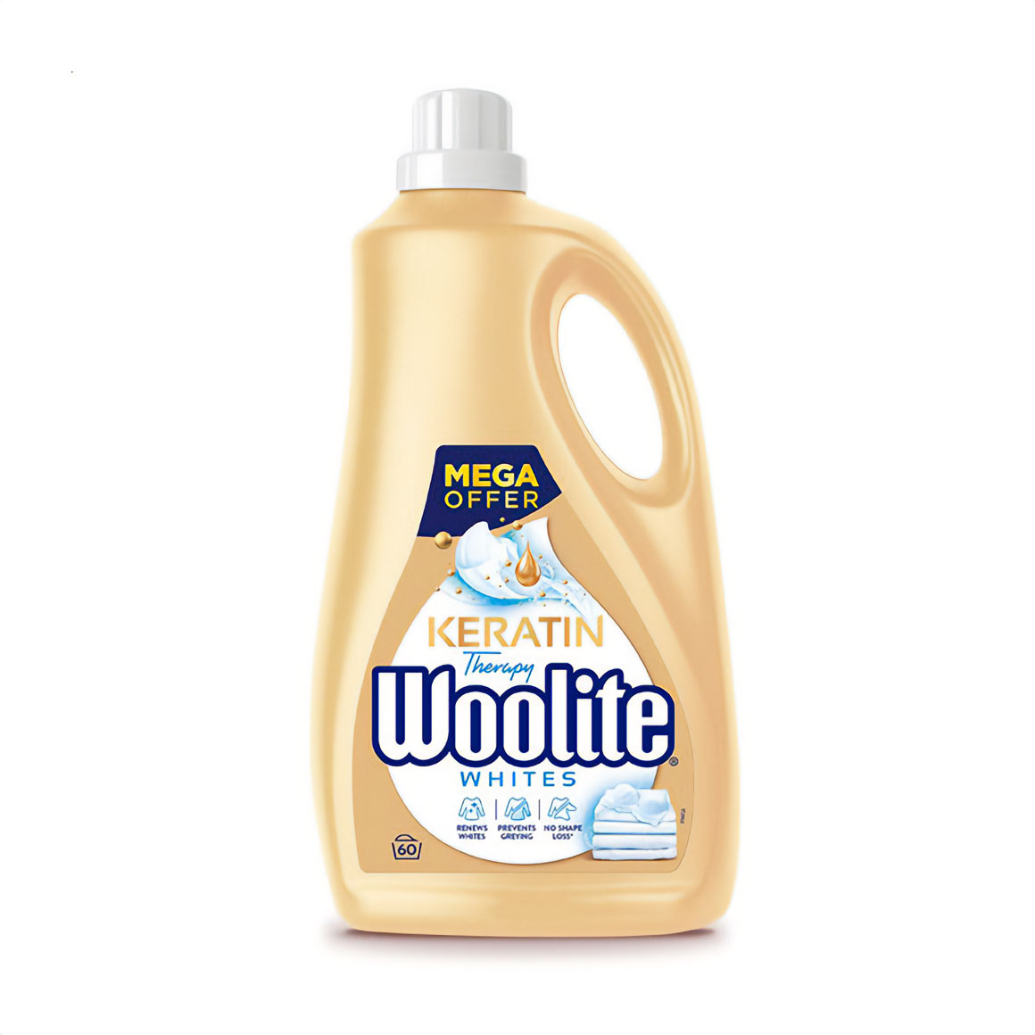 Рідкий засіб для прання Woolite Keratin Therapy Whites для світлих та білих тканин, з кератином, 60 циклів прання, 3.6 л